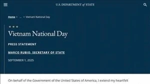 美国国务卿马尔科·鲁比奥在越南庆祝九·二国庆80周年之际代表美利坚合众国政府向越南政府和人民致以诚挚的祝贺。（图片来源：越通社）