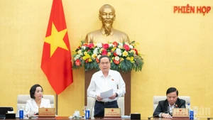 越南国会主席陈青敏在会上致辞。（维灵 摄）