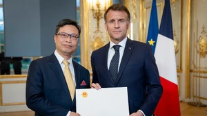 越南驻法国大使向法国总统递交国书。（图片来源：越通社）