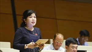 广宁省代表阮氏秋河在会上发表意见。（图片来源：越通社）