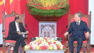 越共中央总书记苏林会见新加坡驻越南大使贾亚·拉特南。（登科 摄）