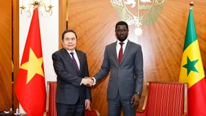 国会主席陈青敏和塞内加尔总统巴西鲁·迪奥马耶·法耶。（图片来源：越通社）