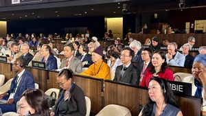 第47届联合国教科文组织世界遗产委员会会议场景。（图片来源：越通社）