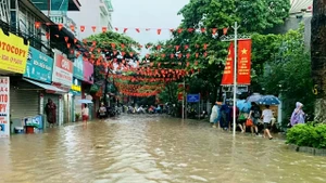 连夜大雨导致河内多条街道严重积水。