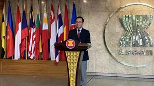 越南外交部东盟司司长陈德平大使率越南代表团出席会议。（图片来源：越通社）
