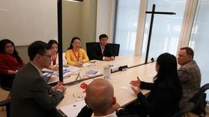 顺化市工作代表团与瑞士合作伙伴进行工作会谈。（图片来源：越通社）