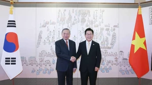 越共中央总书记苏林与韩国总统李在明。（图片来源：越通社）