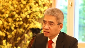 越南驻德国大使阮得成接受记者的采访。（图片来源：越通社）