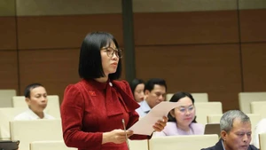 海防市国会代表阮氏越娥发言。（图片来源：越通社）