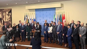 越南与来自世界多区域的43个国家共同发表了由韩国常驻联合国代表、大使代表核心小组宣读的《关于利用技术进行人口贩运问题联合声明》。（图片来源：越通社）