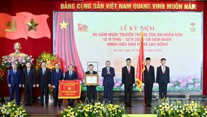 苏林总书记向最高人民法院授予“劳动英雄”称号。