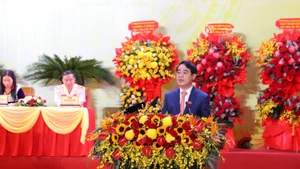 庆和省省委书记严春成在大会上发表讲话。（图片来源：越通社）