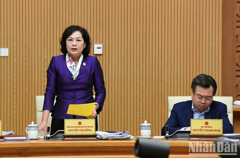 越南国家银行行长阮氏红在会上发表讲话。 越南国家银行行长阮氏红在会上发表讲话。