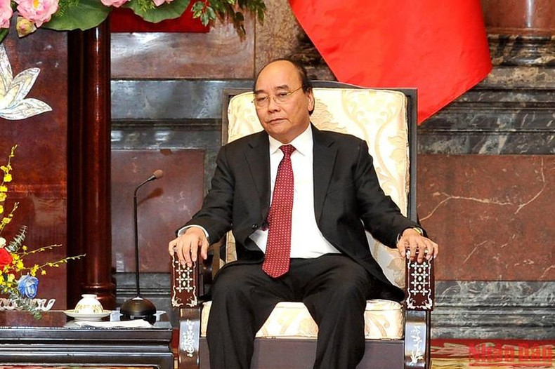 越南国家主席阮春福发表讲话。