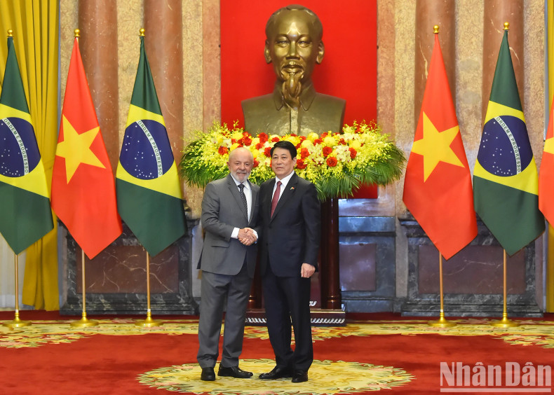 越南国家主席梁强与巴西总统卢拉·达席尔瓦。 越南国家主席梁强与巴西总统卢拉·达席尔瓦。