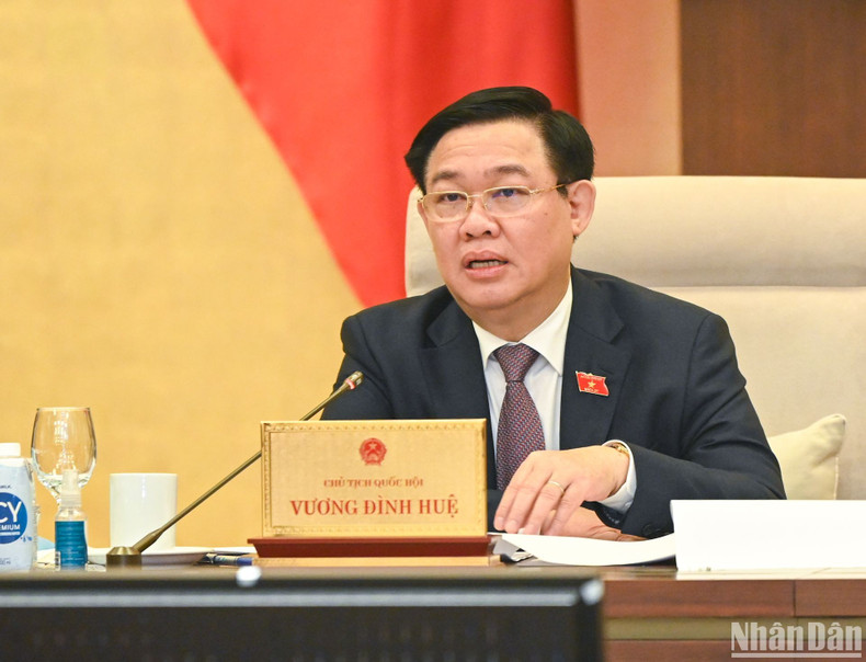 越南国会主席王廷惠在会上发表讲话。