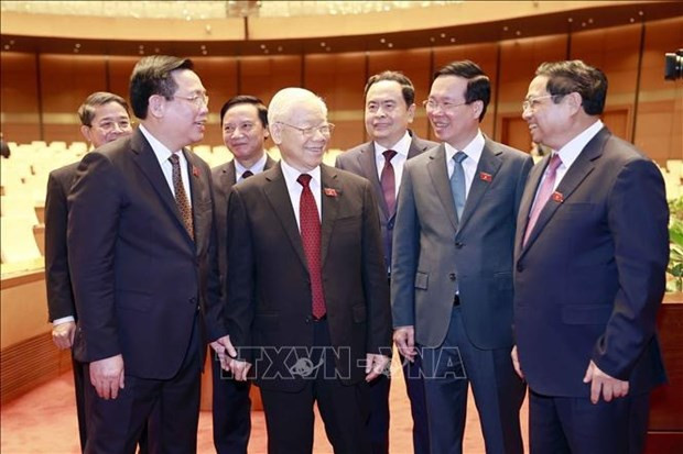 出席会议的越共中央总书记阮富仲(前排左二)与各位国家领导人。 出席会议的越共中央总书记阮富仲(前排左二)与各位国家领导人。