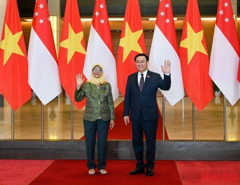 越南国会主席王廷惠与新加坡总统哈莉玛·雅各布合影。
