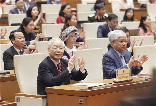 越共中央总书记阮富仲出席闭幕会。 越共中央总书记阮富仲出席闭幕会。