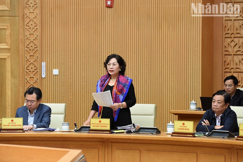 越南国家银行行长阮氏红在会上发言。 越南国家银行行长阮氏红在会上发言。