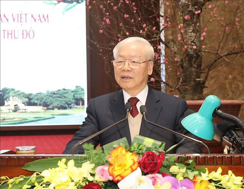 越共中央总书记阮富仲发表讲话。 越共中央总书记阮富仲发表讲话。