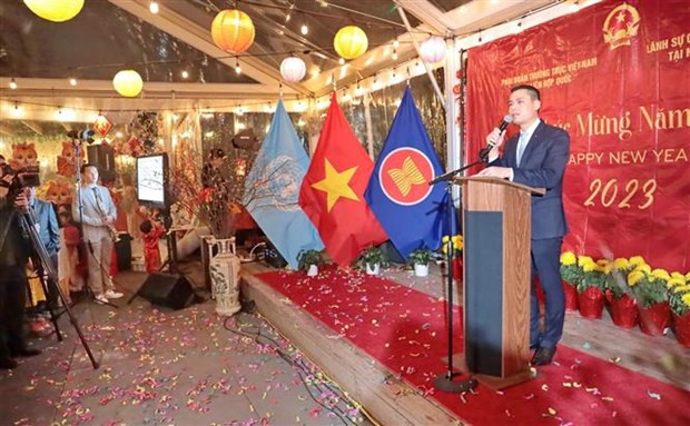 越南常驻联合国代表邓黄江大使在活动上发言。 越南常驻联合国代表邓黄江大使在活动上发言。