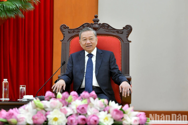 苏林总书记在会见中发表讲话。