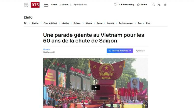 欧洲媒体密集报道越南庆祝4月30日大捷50周年的纪念活动 ảnh 1 欧洲媒体密集报道越南庆祝4月30日大捷50周年的纪念活动 ảnh 1