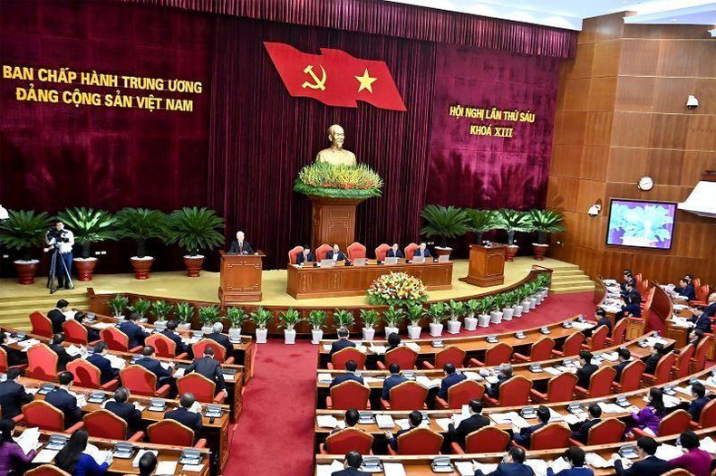 越南共产党第十三届中央委员会第六次全体会议现场。(登科 摄) 越南共产党第十三届中央委员会第六次全体会议现场。(登科 摄)