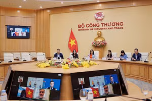 工贸部副部长潘氏胜与阿根廷外交、外贸和宗教部负责国际经济关系事务的国务秘书费尔南多·布伦举行在线会议。（图片来源：moit.gov.vn）