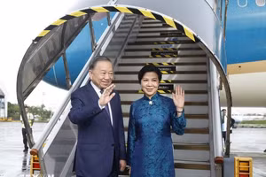 越共中央总书记、国家主席苏林和夫人离开马尼拉首都，圆满结束对菲律宾共和国进行的国事访问。（图片来源：越通社）