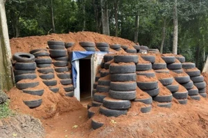 泰国军队于7月23日在达芒托姆寺区域构建的战壕工事。（图片来源：越通社）
