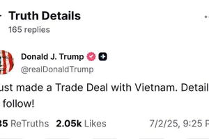 美国总统宣布与越南达成贸易协议。