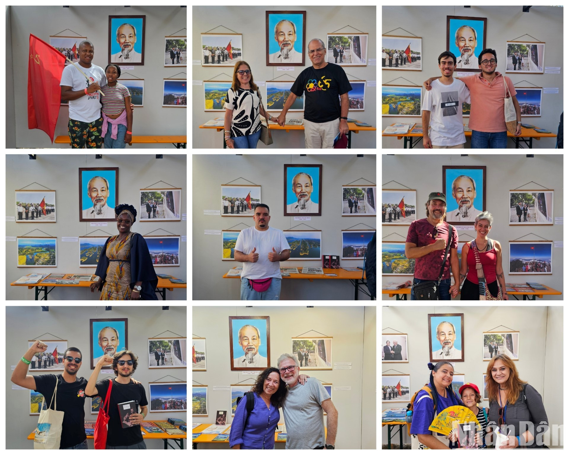 国际友人都很高兴有机会在越南人民的伟大领袖、世界的好朋友胡志明主席的肖像下拍照留念。