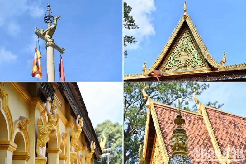 这座寺庙具有古老而庄严的建筑，用许多艺术作品雕刻和装饰，其中充满了浓厚的南部高棉族的宗教和精神文化特色的线条和图案。