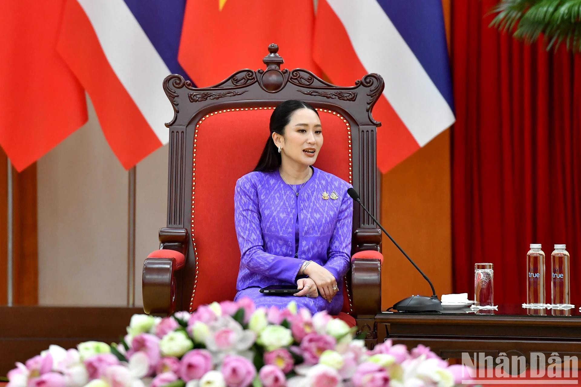 佩通坦·西那瓦总理在会见中发言。