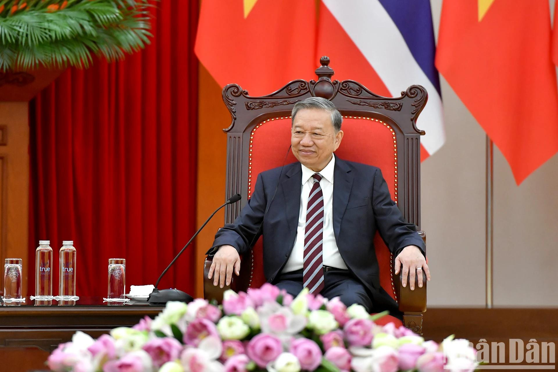 苏林总书记在会见中发言。