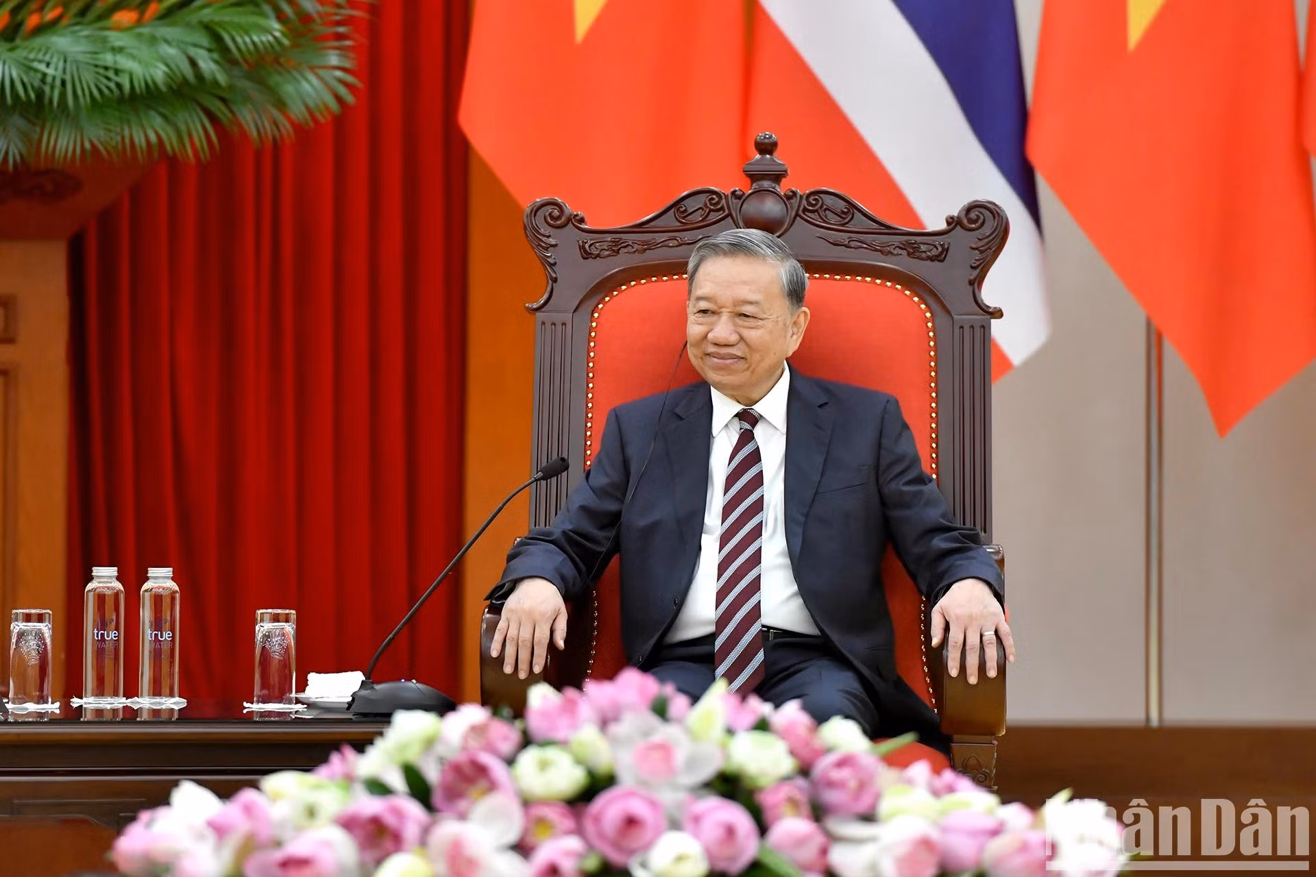 苏林总书记在会见中发言。