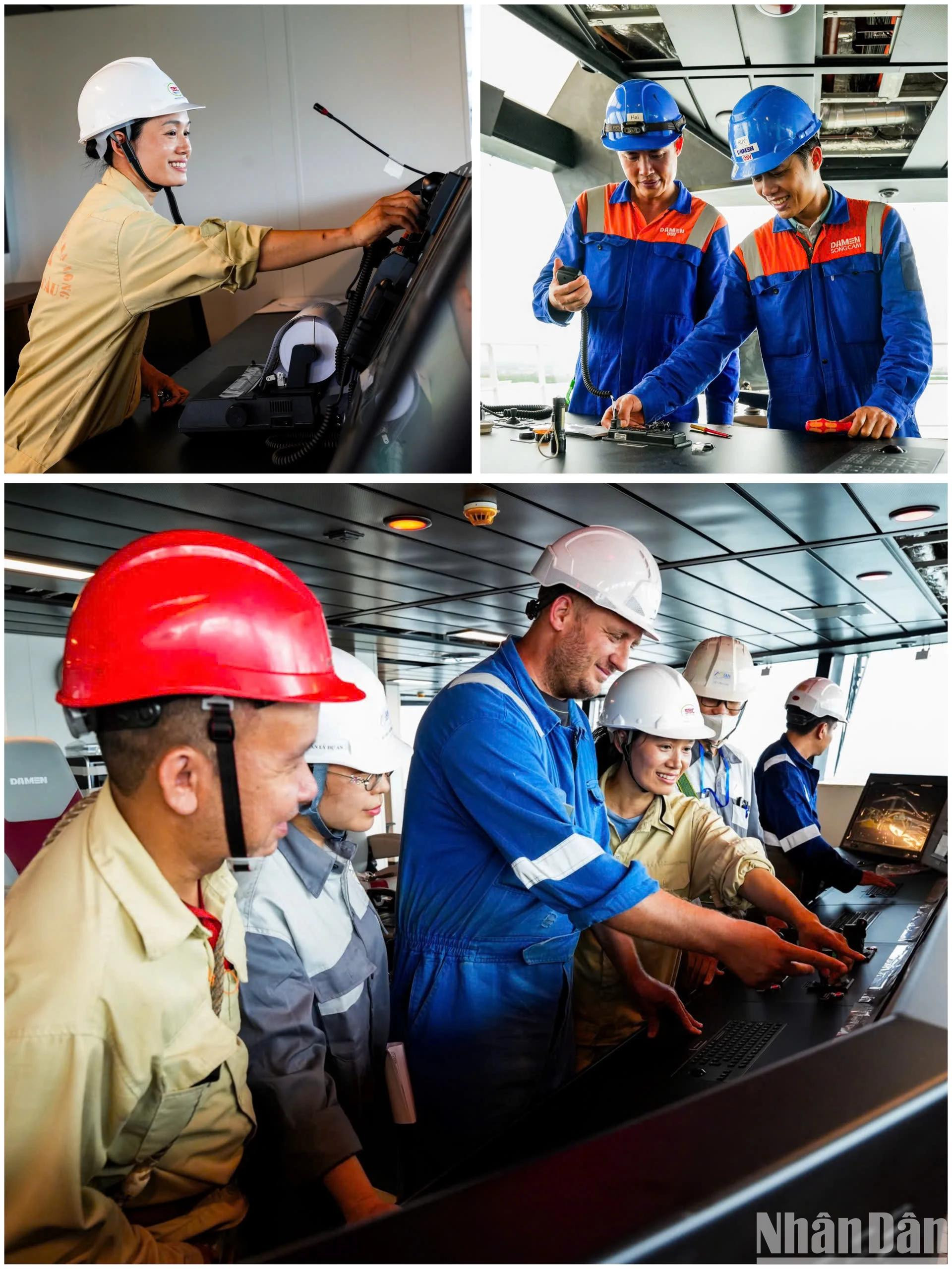 越南与外国工程师、工人正在对船体内部进行最后的调试和完善。 越南与外国工程师、工人正在对船体内部进行最后的调试和完善。