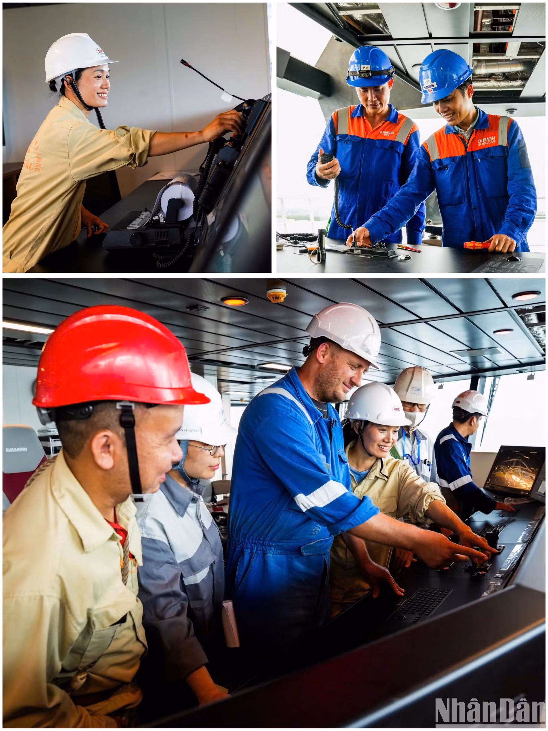 越南与外国工程师、工人正在对船体内部进行最后的调试和完善。