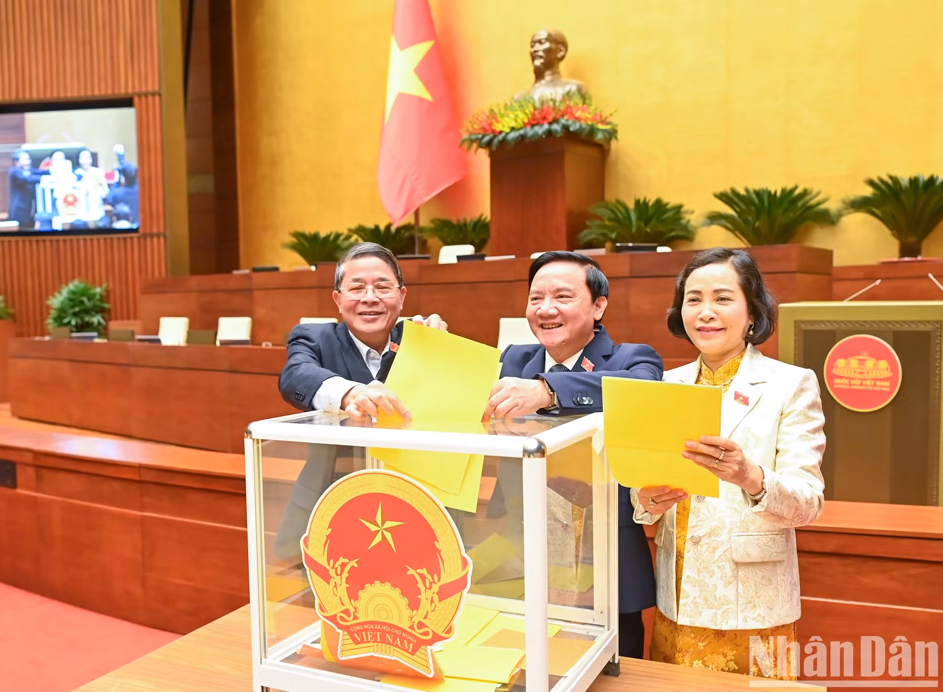 各位国会副主席在会上投票。