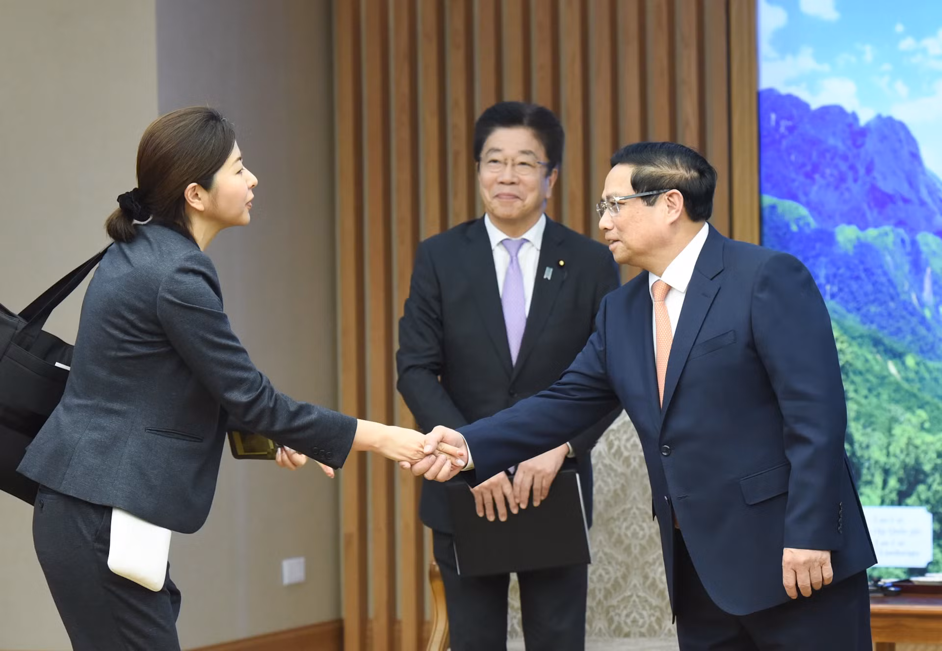 越南政府总理范明正和陪同日本财务大臣加藤胜信的代表。