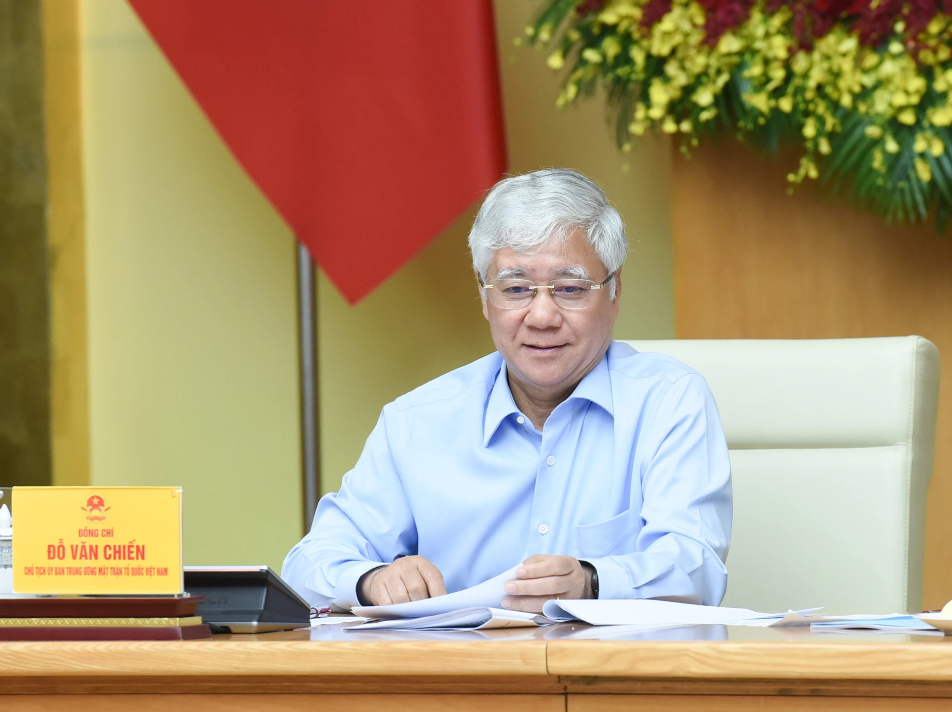 越南祖国阵线中央委员会主席、指委会副主任杜文战在会上发表讲话。