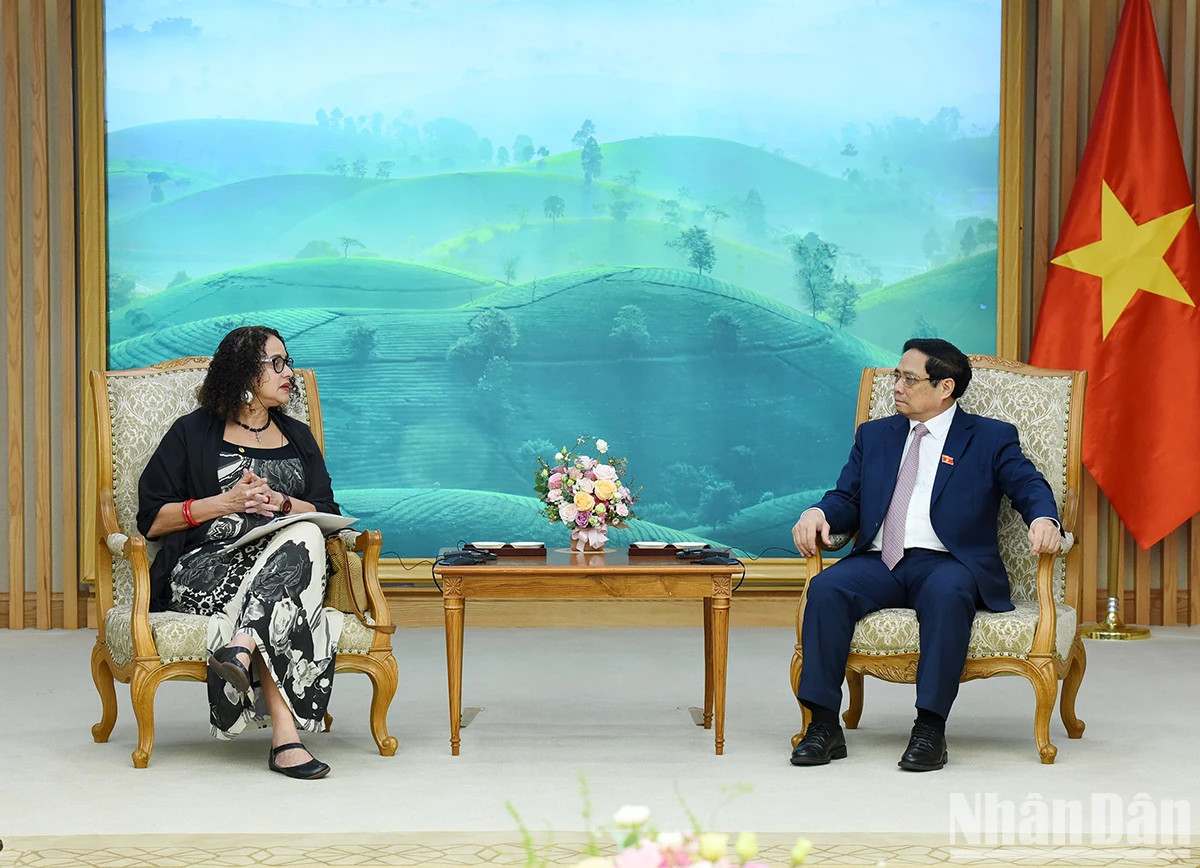 越南政府总理范明正会见巴西科技创新部部长卢西亚娜·桑托斯。（陈海 摄）