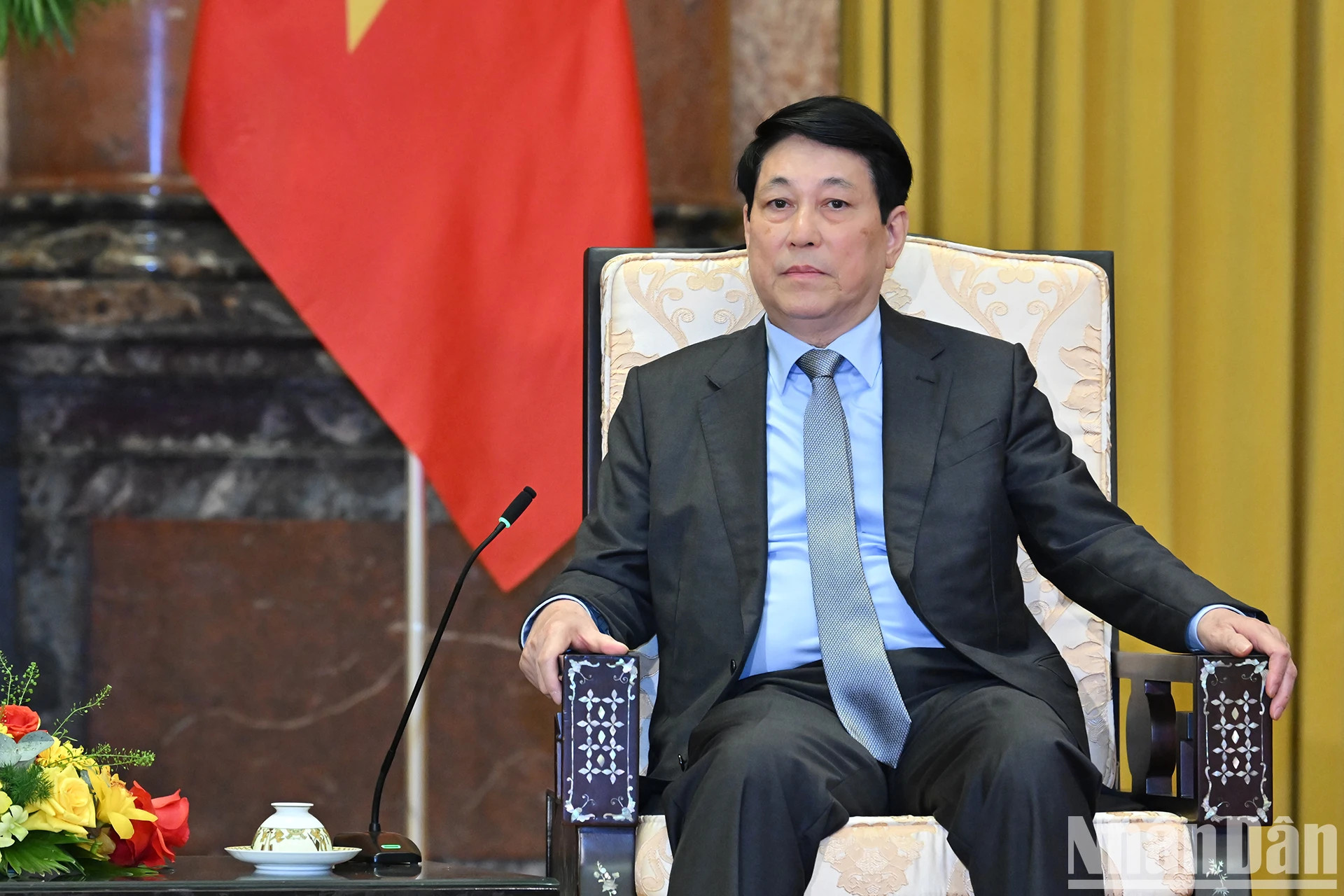 越南国家主席梁强会见埃塞俄比亚总理阿比·艾哈迈德·阿里时发表讲话。