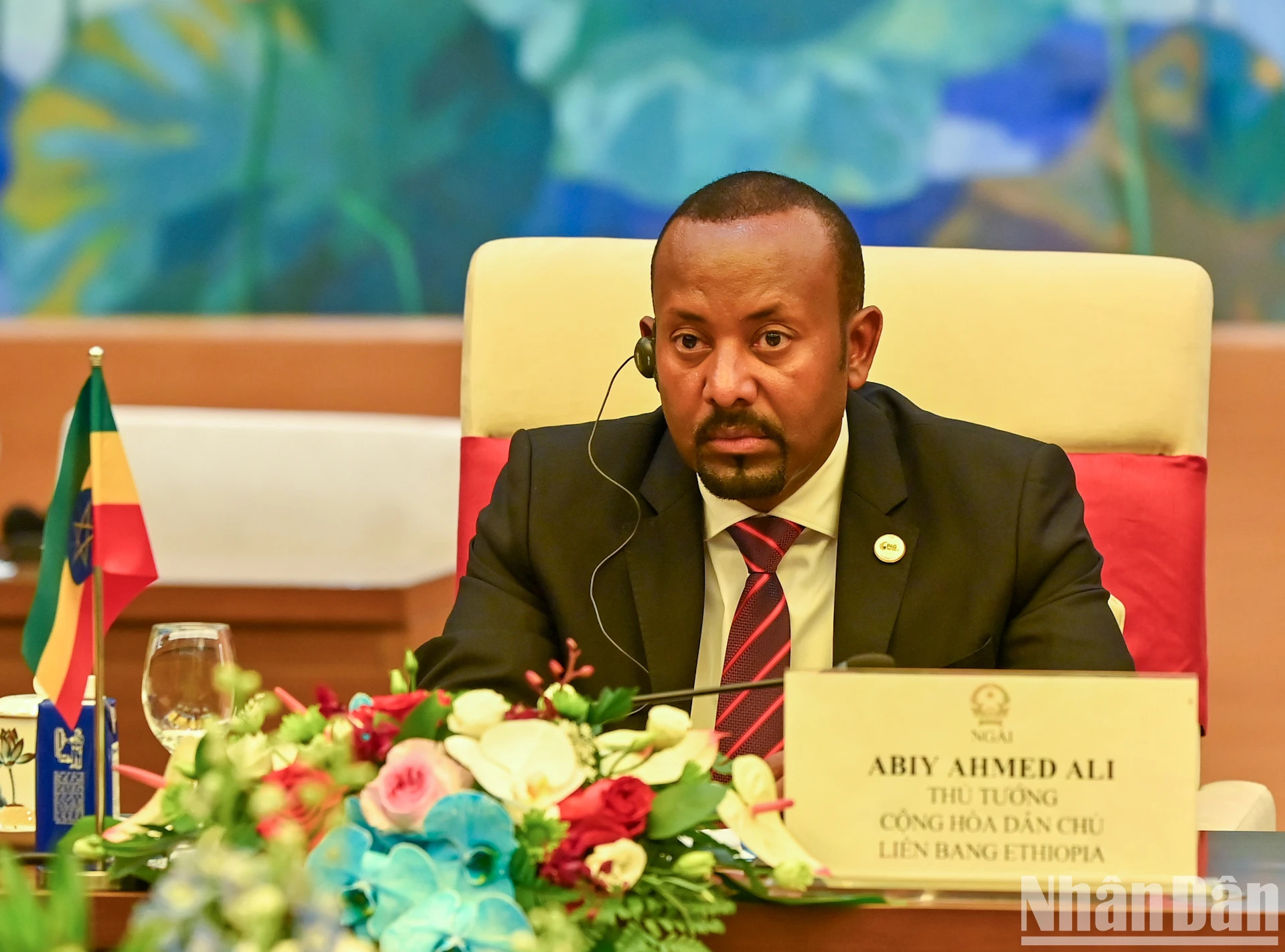 埃塞俄比亚总理阿比·艾哈迈德·阿里在会见时发表讲话。