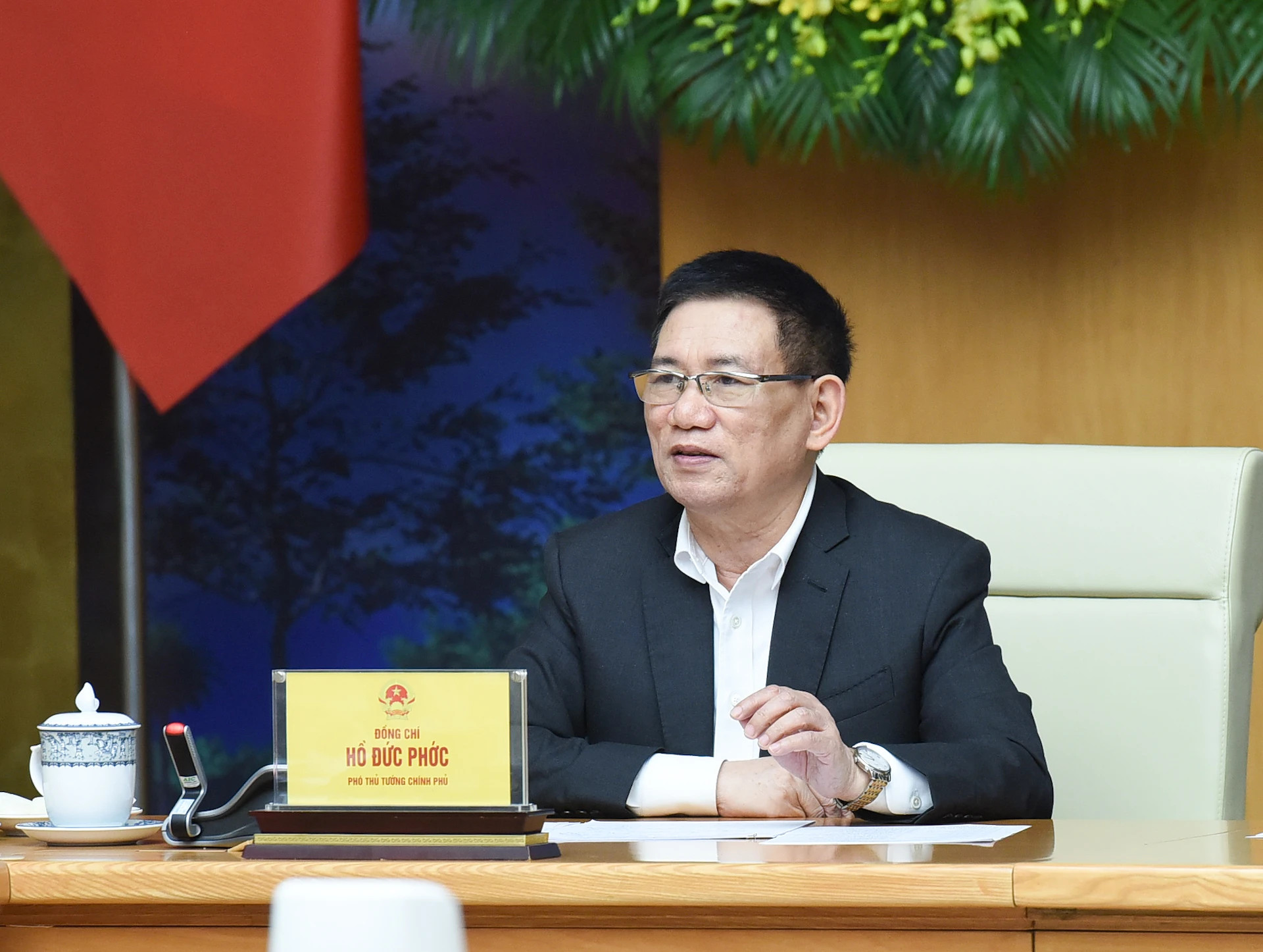 政府副总理胡德福在会上发表讲话。