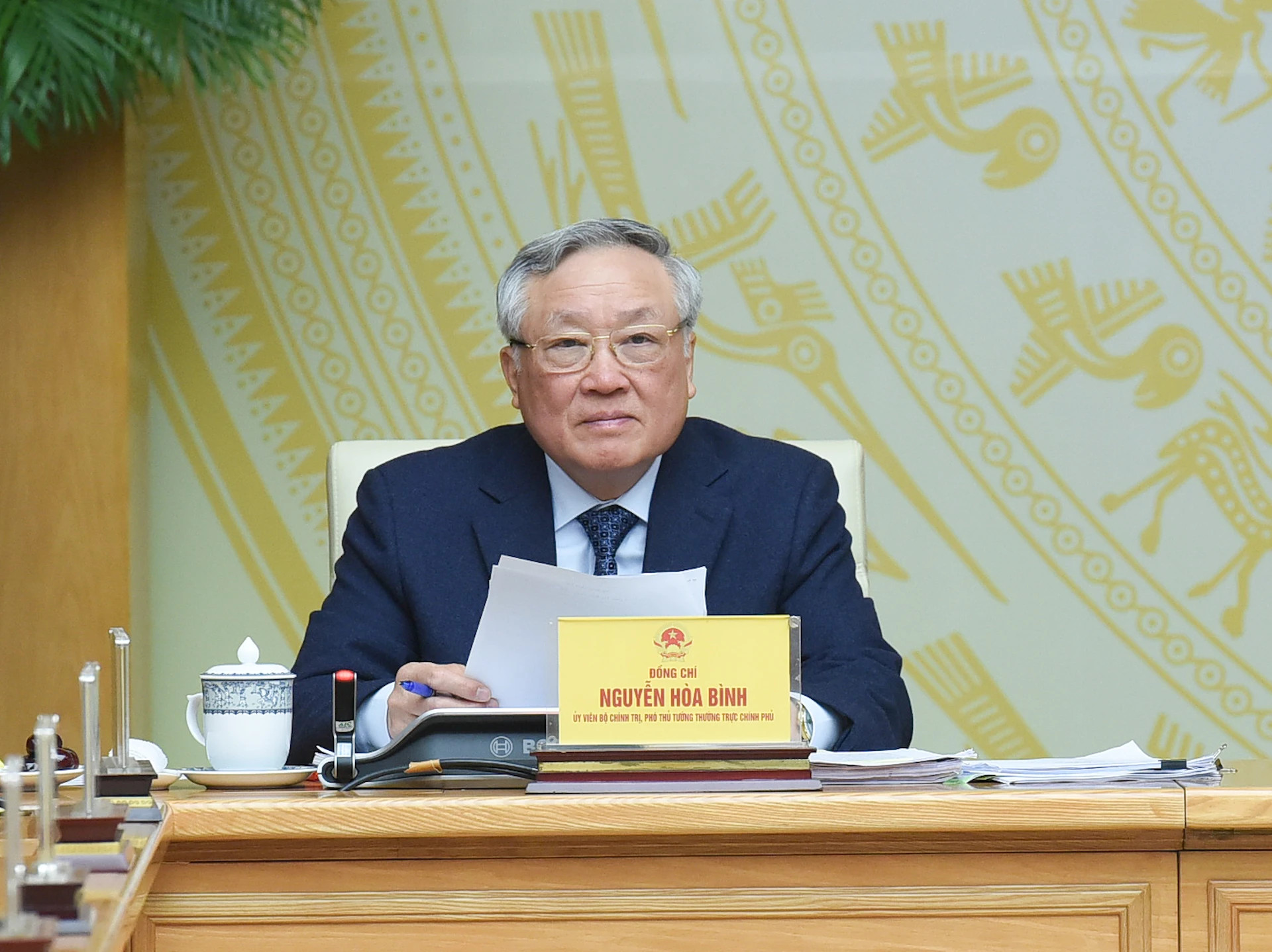 政府常务副总理阮和平指引讨论会。 政府常务副总理阮和平指引讨论会。