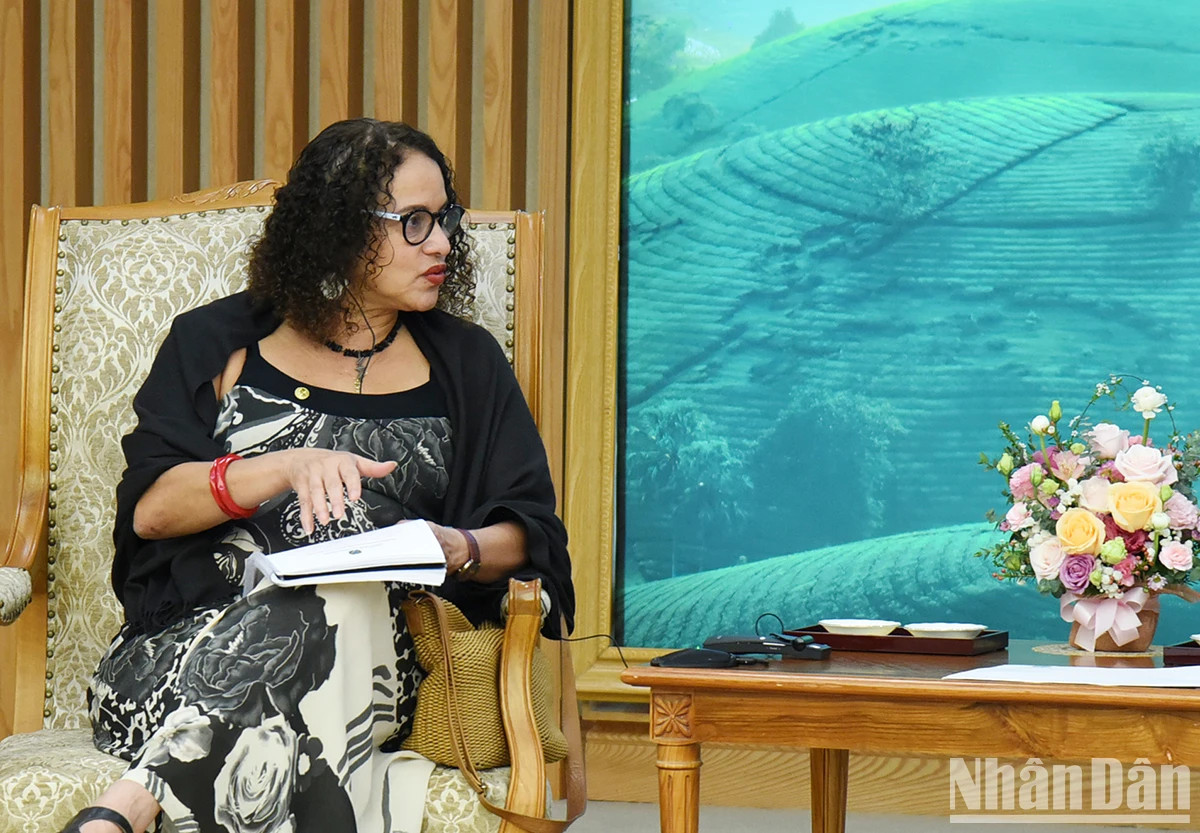 巴西科技创新部部长卢西亚娜·桑托斯在会见时发表讲话。（陈海 摄）