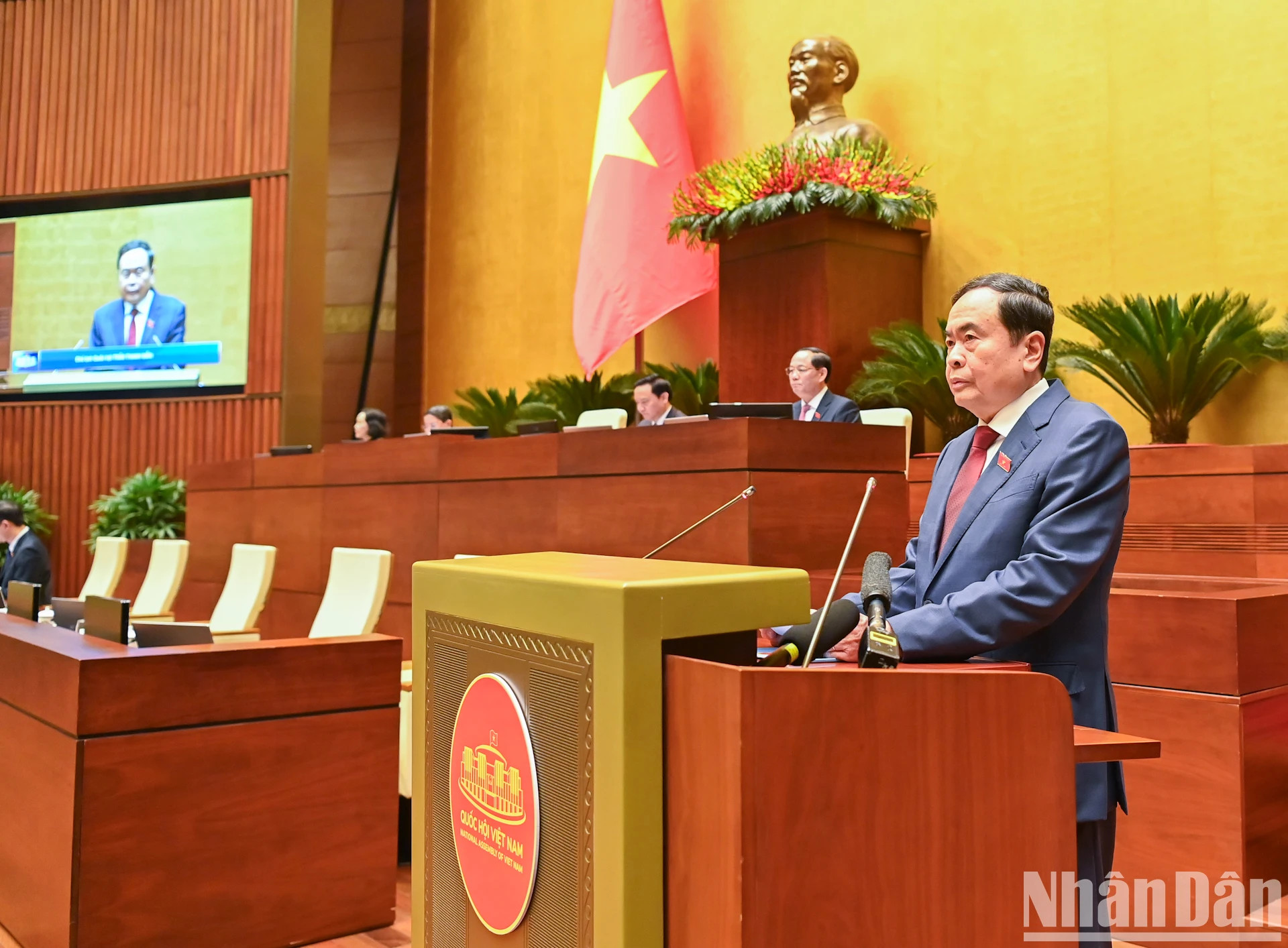 越南国会主席陈青敏在开幕式上致开幕词。 越南国会主席陈青敏在开幕式上致开幕词。